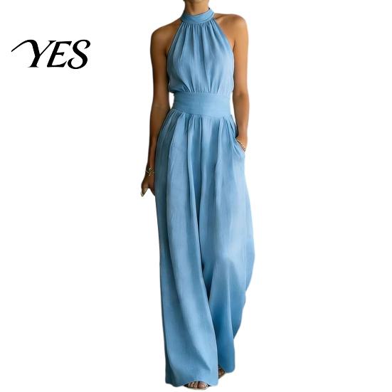 Tuta Resistente alle Pieghe da Donna con Scollo all'Americana, Senza Maniche Casual con Gamba Larga, Elastica per Ragazze Estate Vita Alta Monopezzo
