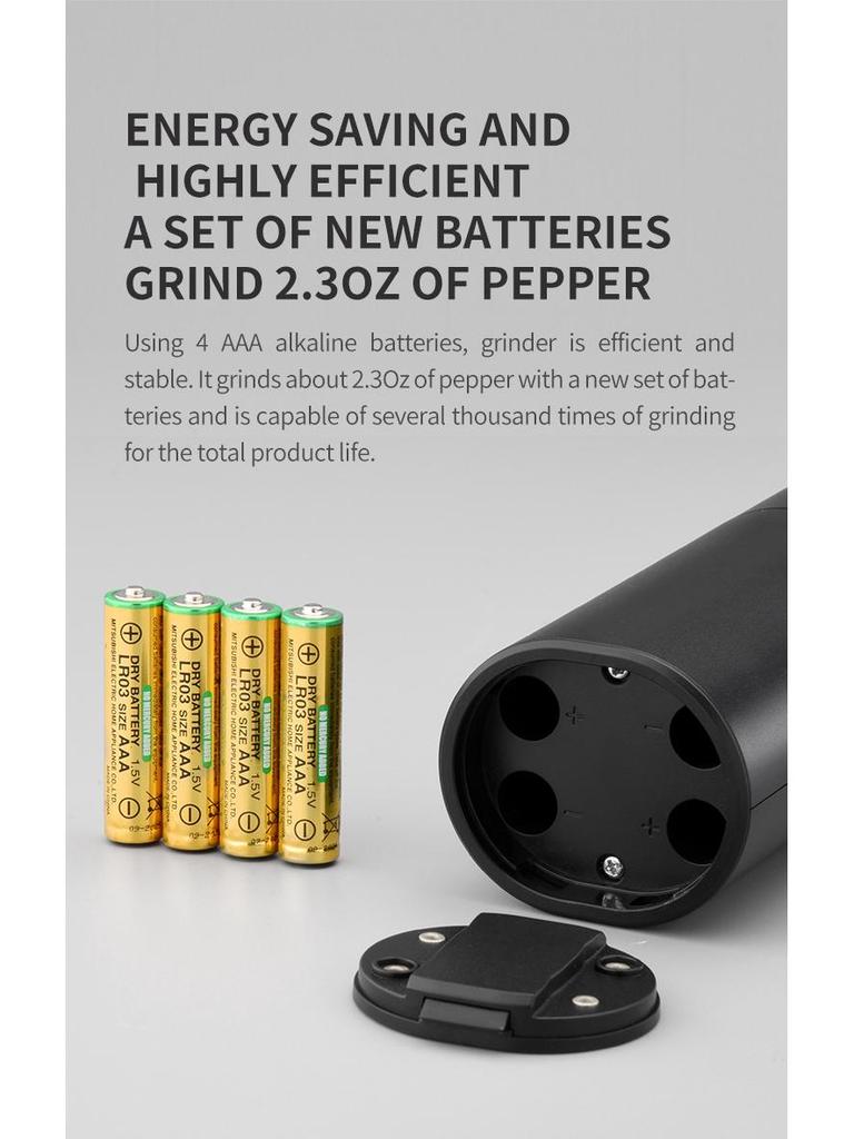Electric Black Pepper Grinder, Stainless Steel Kitchen Tool with Reinforced Grinding Core