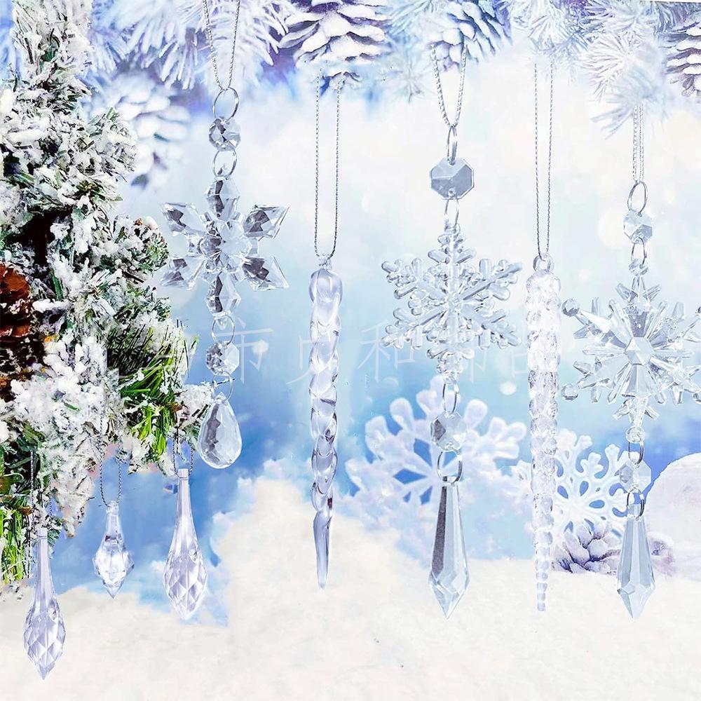20pcs Transparent Crystal Snowflake Icicle Ornaments - Hanging Acrylic Drops for Christmas