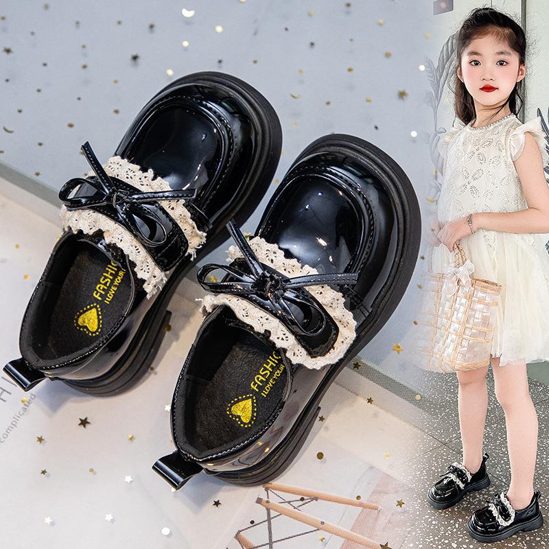Versatile Girls Leather Shoes 2025 Spring New Kids Casual Shoe Simple Girl Bow Princess Shoes Anti Slip Child Performance Shoe
