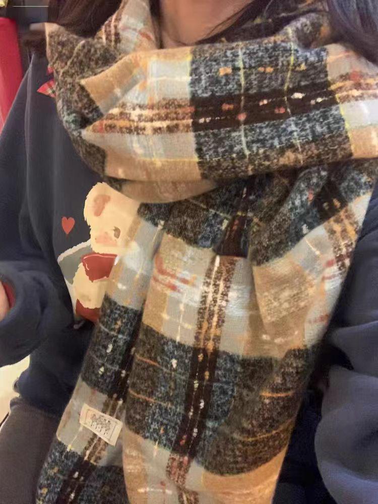2024 Japonský Retro Kostkovaný Šátek s Třásněmi - Dámský Zimní Hřejivý Všestranný Studentský & Pár Nákrčník