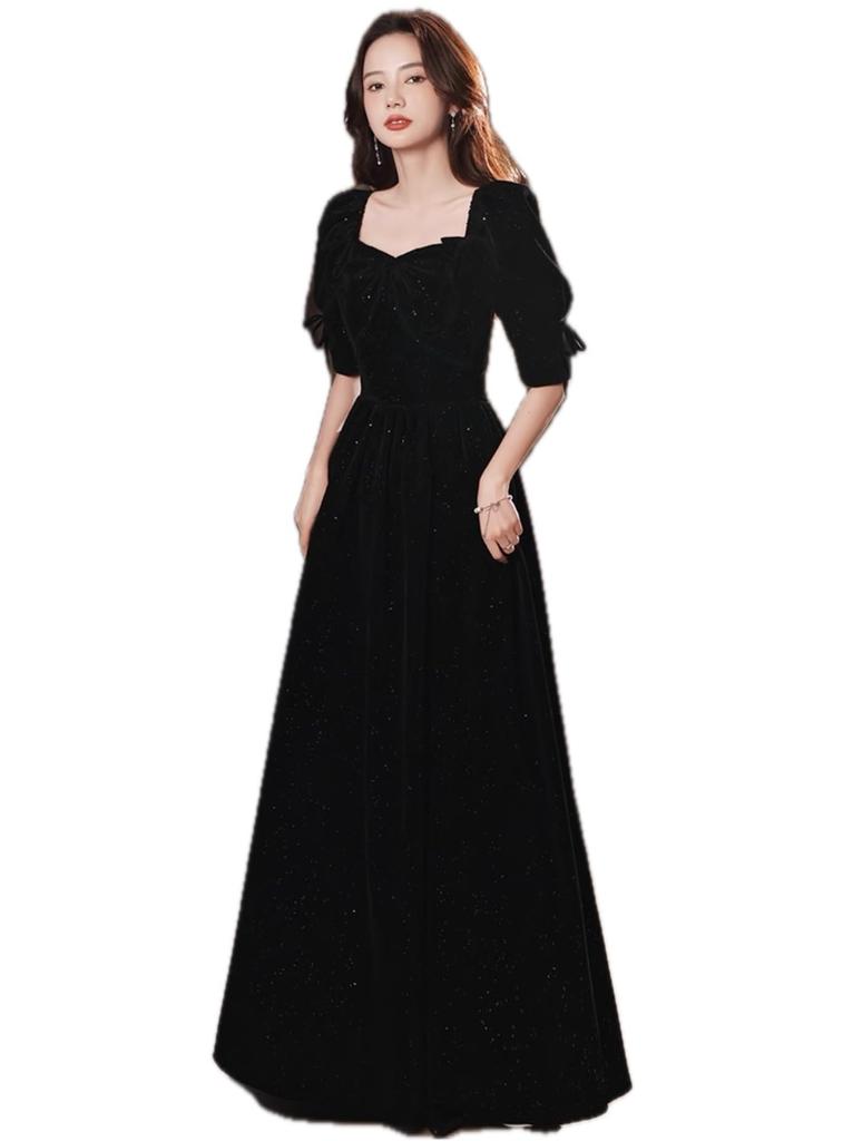 Party Long Evening Piano Formal Puff Half 30s [EightSTAR Dress] Dress, Length, Dress, Recital, Concert, Black, Adults, Dress, Maxi, Sleeves, Sleeves,