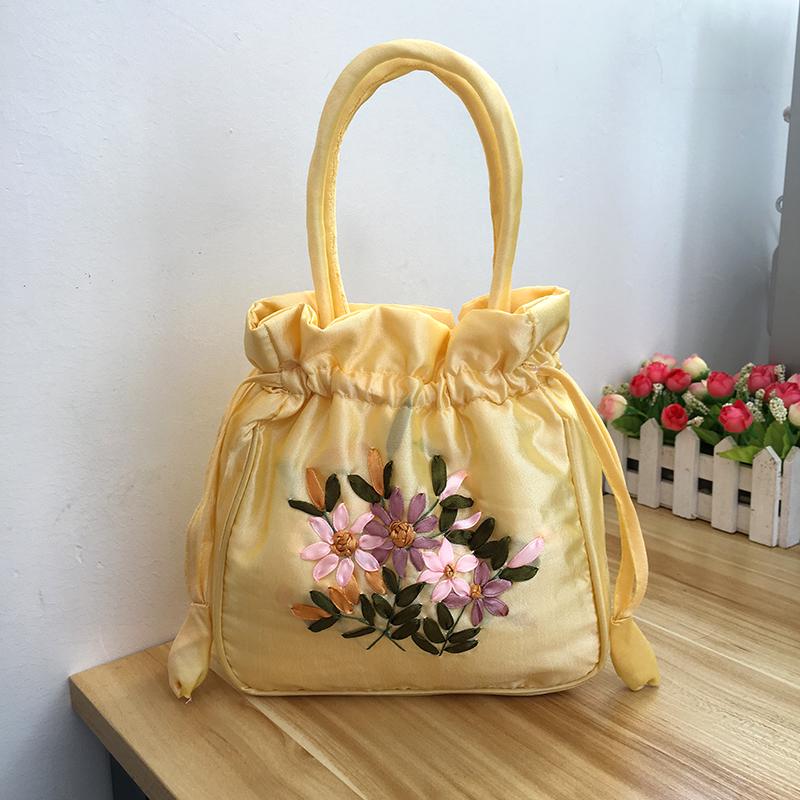 Bolso Cubo Vintage Bordado Étnico con Cordón 2025 para Mujer - Bolso de Tela Hecho a Mano para Teléfono Móvil y Almacenamiento