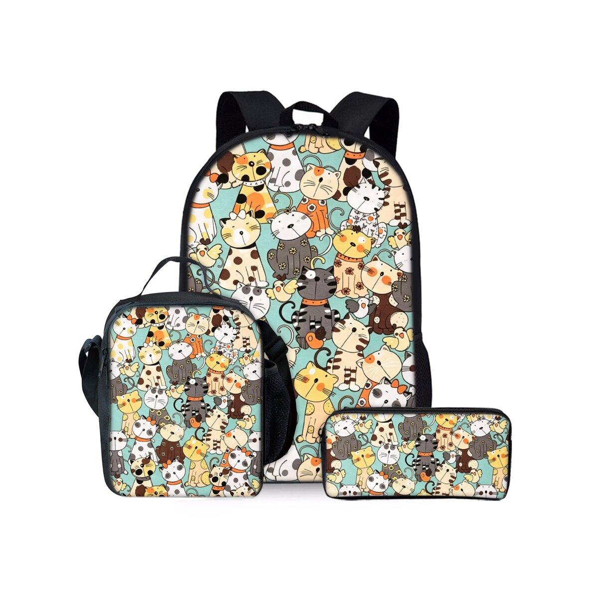 Ensemble de Sacs à Dos Mignon Trois Pièces avec Impression Teckel pour Garçons et Filles Meilleurs Cadeaux Sac à Dos Scolaire Plat Cartoon 2D pour Enfants