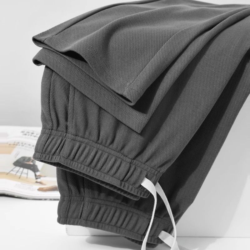 Korean Autumn Youth Trend Men's Twill Casual Pants Solid Elastic Waist Pocket Drawstring Loose Straight Sports Versatile Trouser