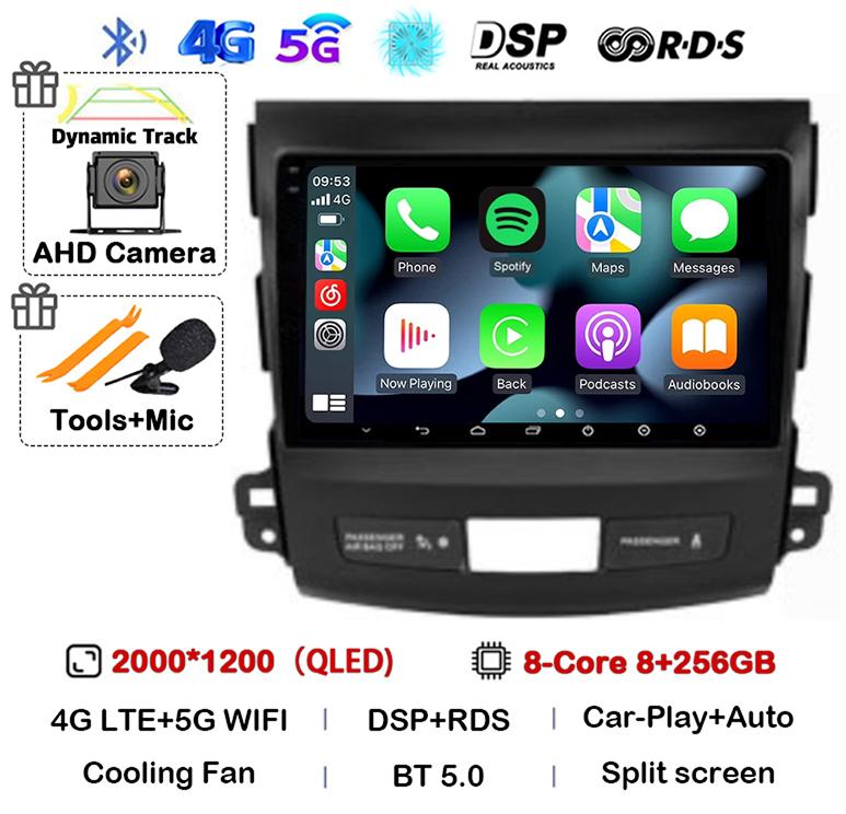 Android 14 Carplay Auto Car Radio For Mitsubishi Outlander 2006-2011 Peugeot 4007 Citroen C-Crosser GPS Stereo Multimedia Player