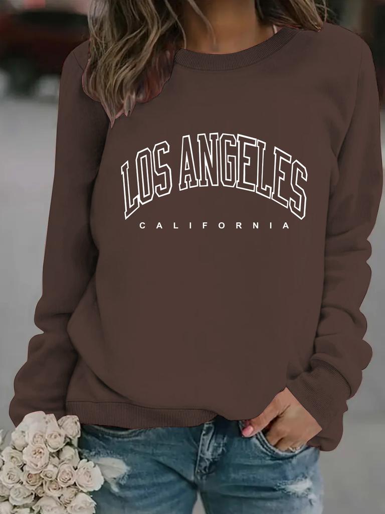 European, American Autumn and Winter Women's Clothing Casual Long-sleeved Crew Neck LOS ANGELES Printed Pullover Sweater