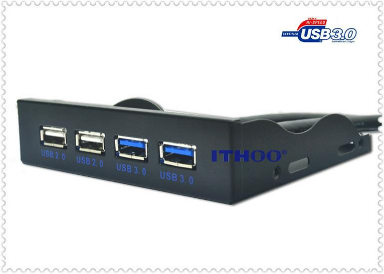 3.5" USB 3.0 Drive Bay Front Panel: 19-Pin/9-Pin to U3+U2 High-Speed Adapter, 4 Ports (2 USB 3.0 + 2 USB 2.0)