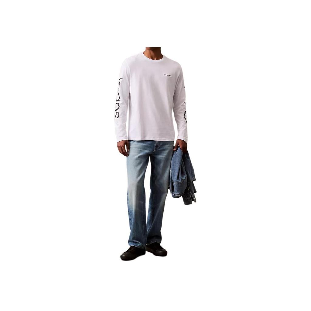 Calvin Klein Crew Neck Logo Print Long Sleeve T-Shirt Men Tops White 40DC812-103