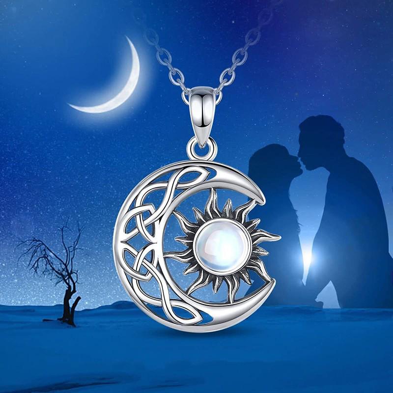 Huitan Ästhetisches Sonnen- und Monddesign Damen-Anhänger Halskette mit Imitation Opalstein Boho-Stil Strandurlaub Schmuck Geschenk