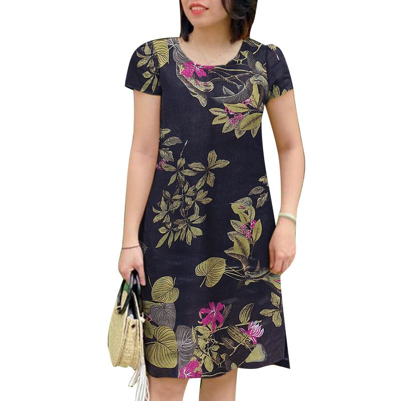 Summer Sundress Women Vintage Short Sleeve Floral Dress Robe Elegant Holiday Dress Casual O-Neck Beach Vestidos