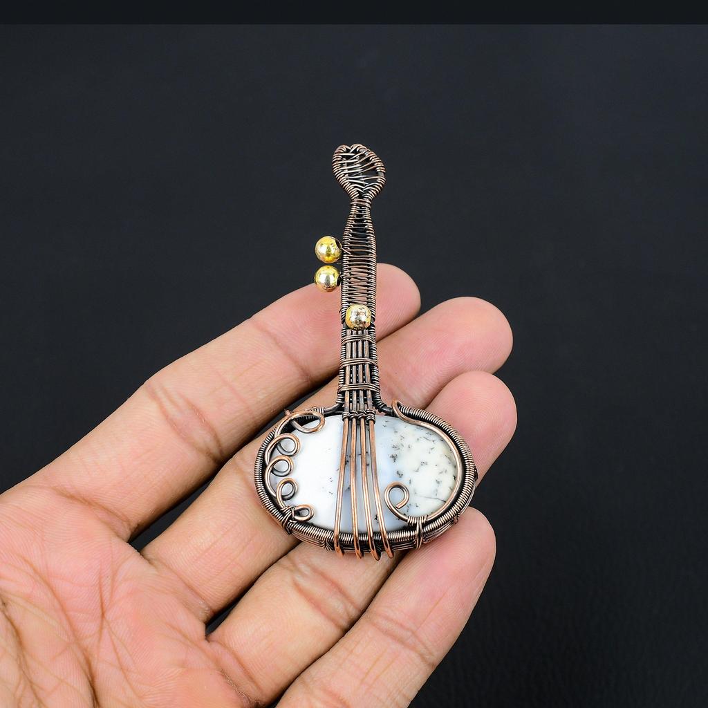 Dendrite Opal Pendant Gemstone Jewelry, 999 Copper Wire Wrapped Pendant, Gift For Women Handmade Pendant