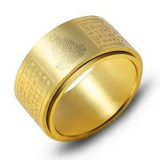 Rotating Titanium Steel Ten Thousand Words Amulet Ring: Eight Guardian Deities, Zodiac Birth Year, Heart Sutra for Men