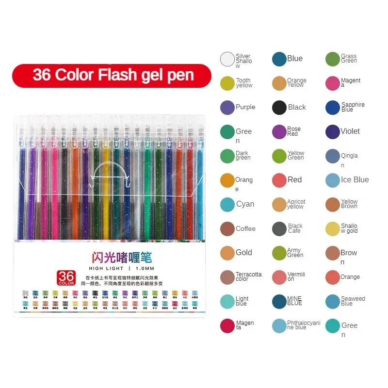 8-48 Colors Retractable Glitter Gel Pens Uncap Type Ballpoint Pen Card Stock Marking Coloring Drawing Art Marker Art Stationery