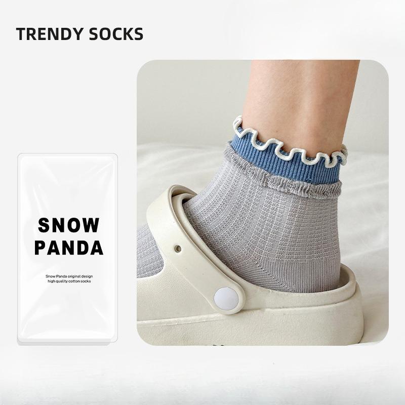 Spring and Summer Girls' Multi-color Double Earflap Lace Women's Short Socks Simple and Versatile Double Needle Cake Socks