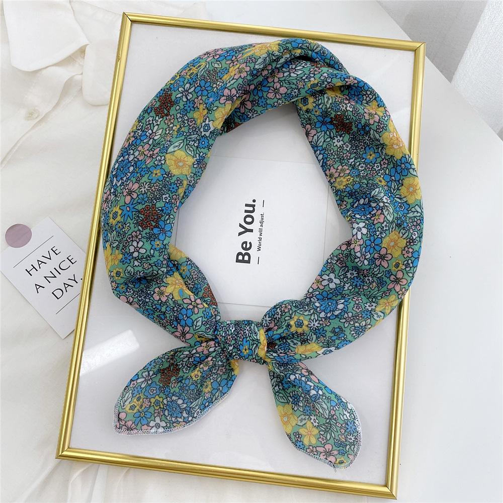 Floral Cotton Linen Silk Scarf: Women's Square Headband for Spring, Summer, Autumn - Korean Fresh Style