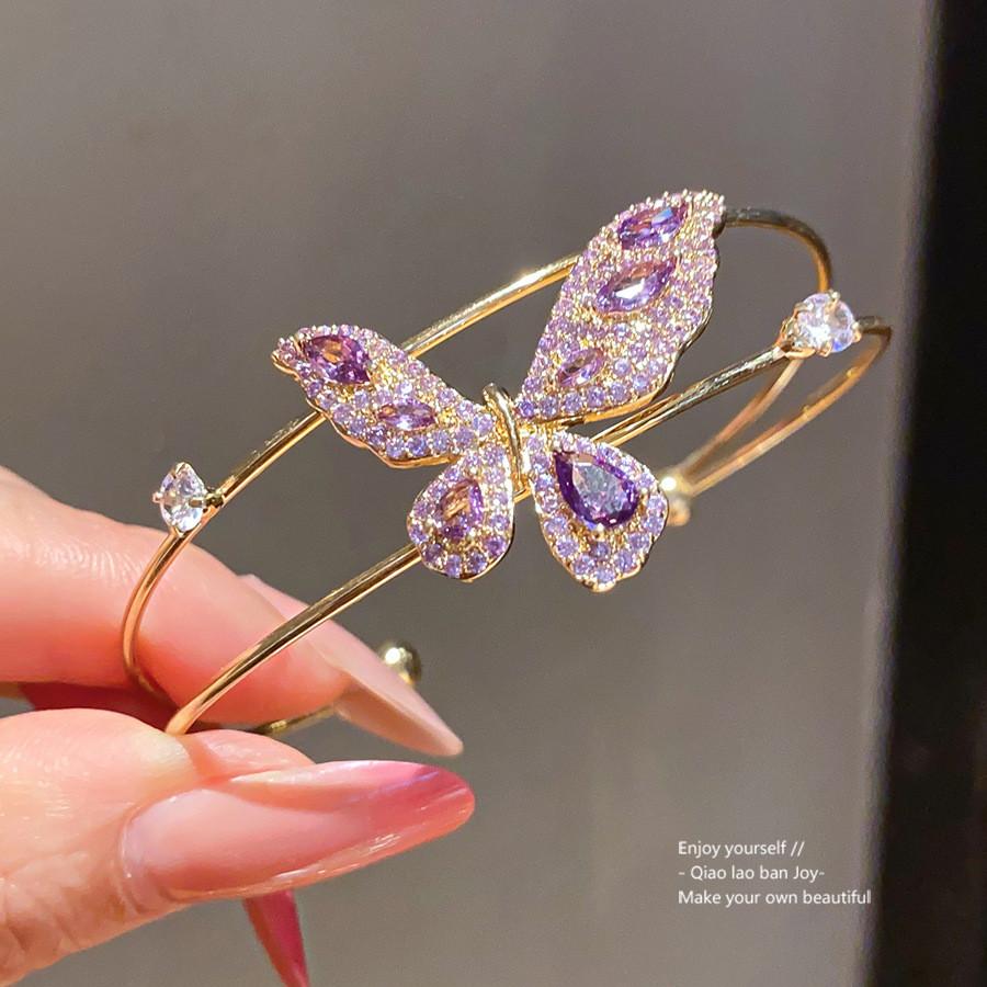 Fashion Butterfly Zircon Double Layer Bracelet With Cubic Zirconia For Elegant Casual Wear