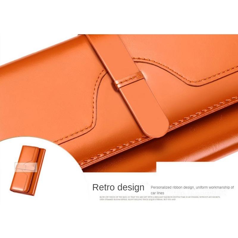 Pure Leather Three Fold Women's Wallet, Long Buckle Leather Bag, Genuine Leather Multi Card Large Capacity Wallet, Women's Wallet, Leather Wallet