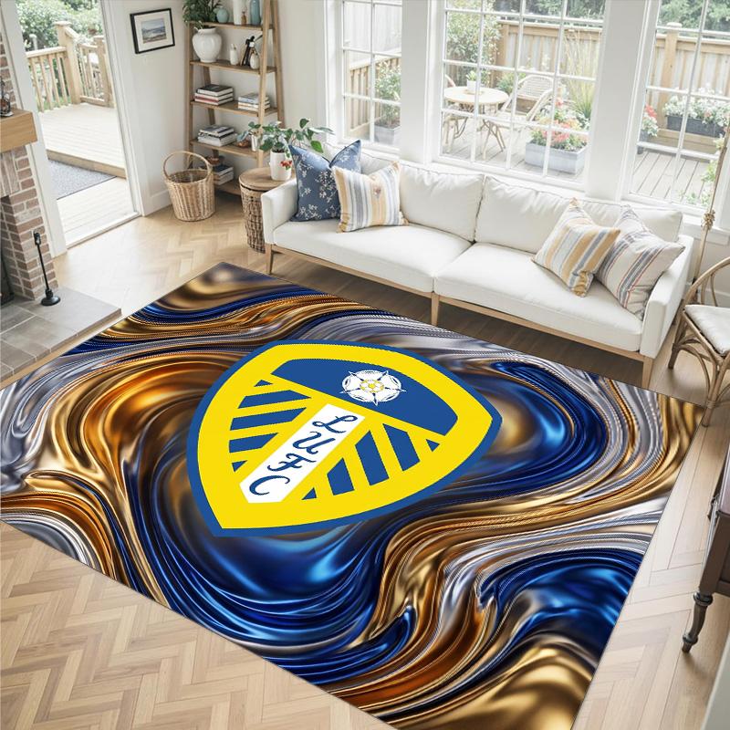 Leeds United Football Design Crystal Velvet Carpet Cozy Non?Slip Printed Rug For Bedroom Living Room Entrance