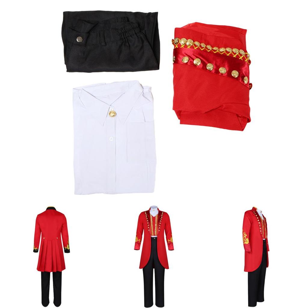 The King Of Circus Barnum Cosplay Costume For Men Red And Black Polyester Blended Fabric