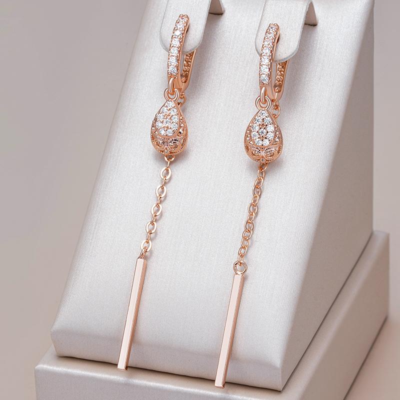 Trend Long Tassel Water Drops Dangle Earrings For Women Fashion  Rose Gold Color With Natural Zircon Fine Daily Jewelry