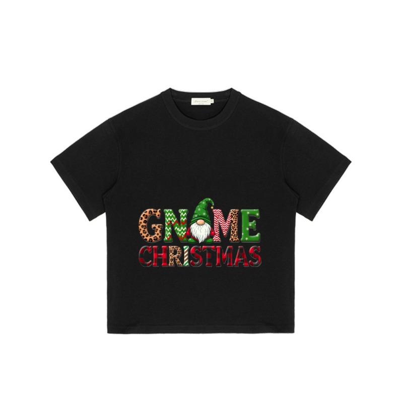Christmas T Shirt Black Gnome Christmas Pattern and Text Holiday Party Wear