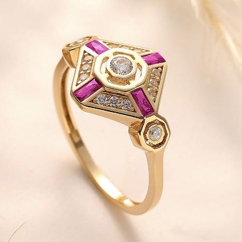 European and American Fashion Palace Style Ruby Fashion Block Creative Women's Ring