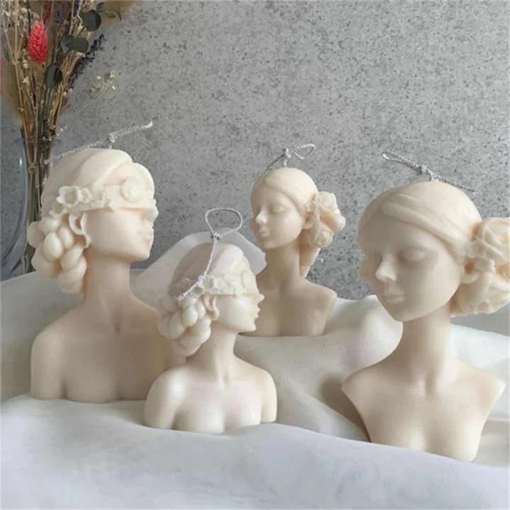 Hjemmehåndverk Jente Silikon Lysformer DIY Rose Bind for øynene Kvinne Aromaterapi Gips Hjemmedekor Laging Kvinnehode Kunst Lysform