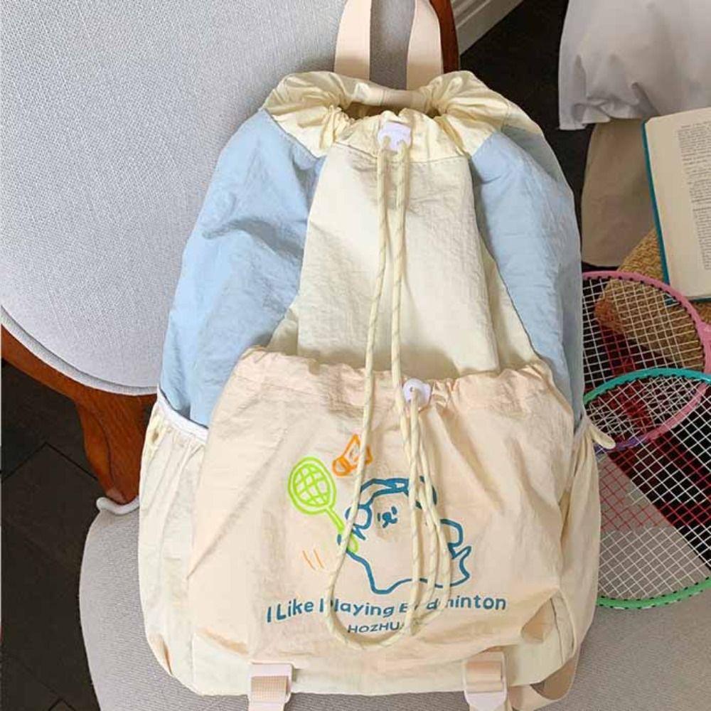 Large Capacity Fitness Shoulder Bag Cartoon Puppy Drawstring Fitness Bag  Women