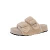 Double-button thick-soled fluffy slippers for women's 2025 autumn and winter new models, high-end external wear, fashionable open-toed external wear,