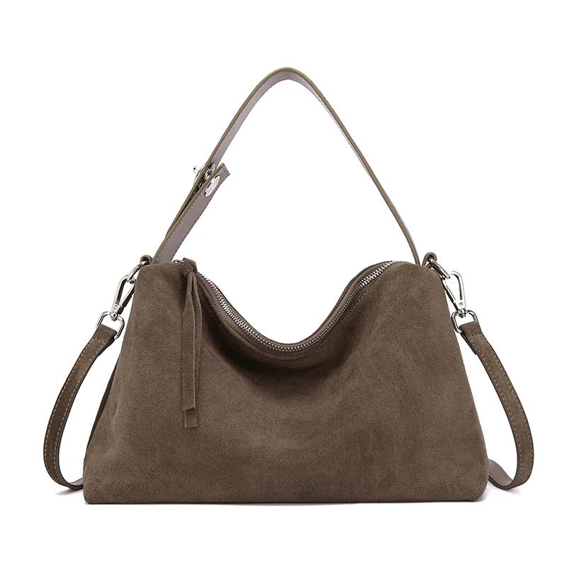 Women's Suede Cow Leather Shoulder Bags Crossbody Bag Big Bost Tote Soft Matte Suede Cow Leather Women's Handbag Shoulder Bag