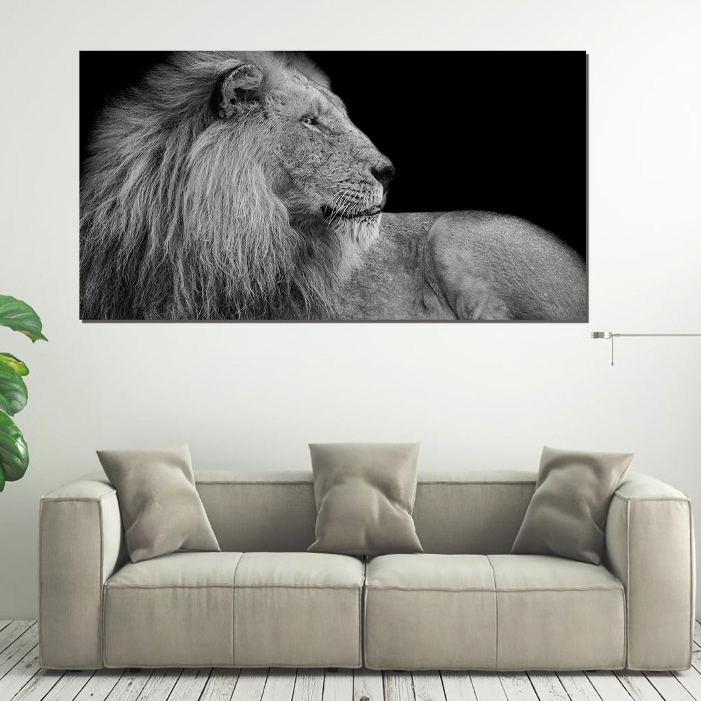 Black White Animals Art Lions Oil Painting Canvas Art Posters and Prints Wall Pictures for Living Room Home Wall Decor