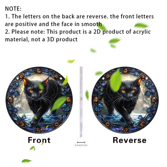 Halloween Witch Black Cat Hanging Sign 2D Flat Acrylic Broom Witch Round Sign Indoor Outdoor Porch Door Hanger Wall Hanging Decoration