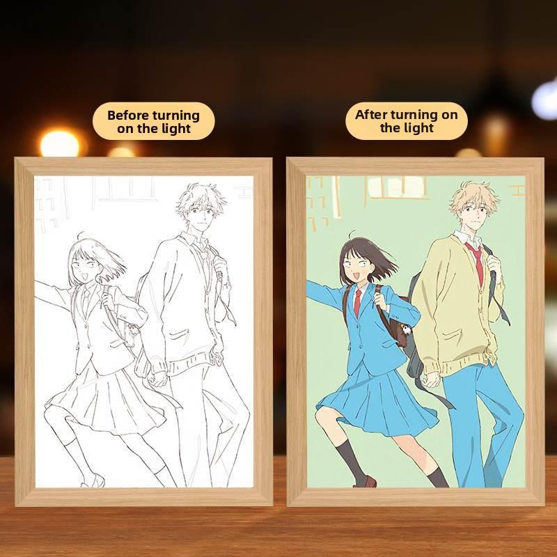 23cm/9.06in Jump in Anime Series Color 3D Mirror Light Painting Led Photo Frame Lamp Peripherals Led Night Display Bedroom Decor