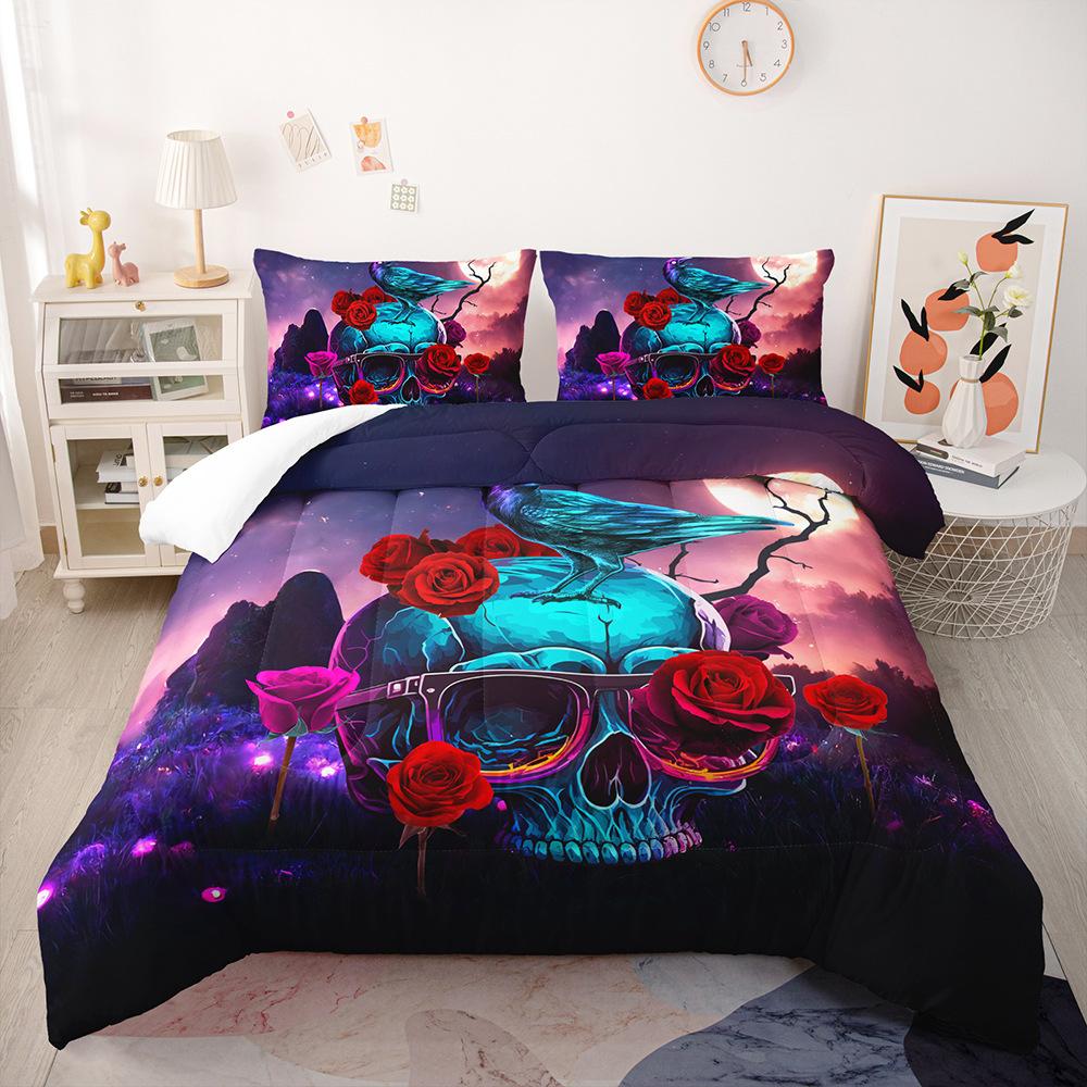 Gothic Style Bedding Set Rose Skull 3D Print Polyester Duvet Cover Single Twin Queen King Size for Home Decoration Birthday Gift