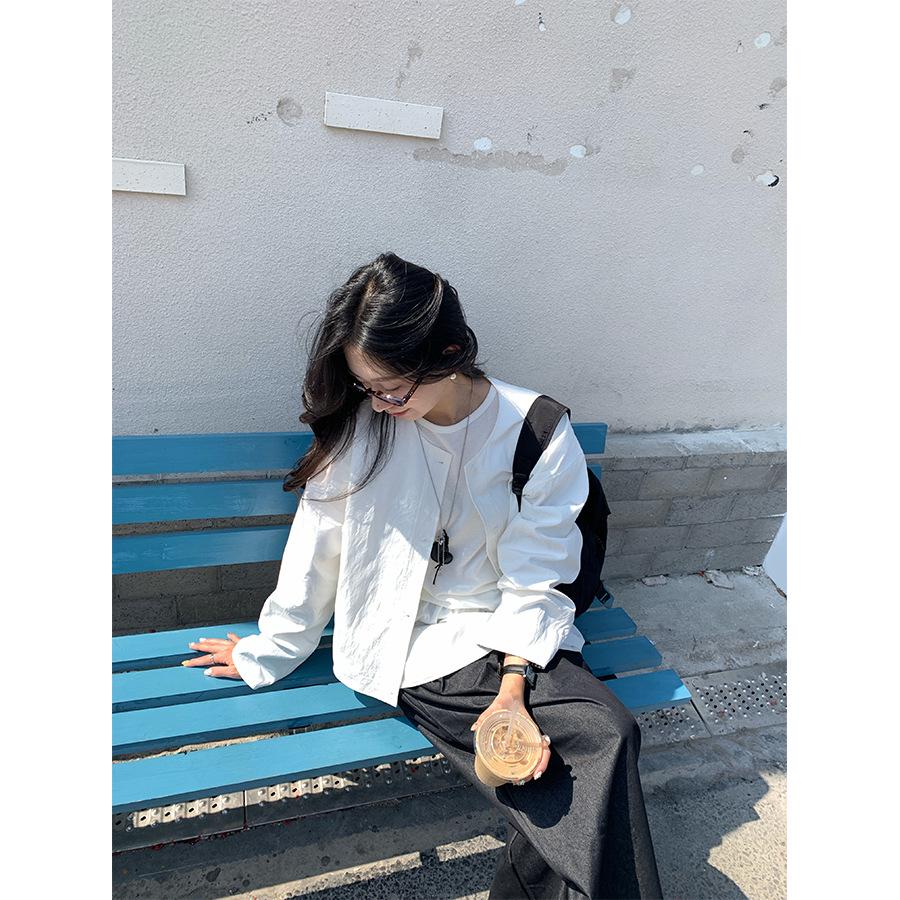 2025 Spring Women's Korean Minimalist Striped Sleeve Patchwork Jacket - Loose Fit