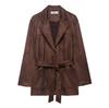 Women'S Fashion Casual Lapel With Belt Velvet Effect Jacket