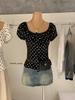 Guangzhou Women's Polka Dot Short Sleeve Square Neck Tie Shirt - Autumn/Winter Trendy