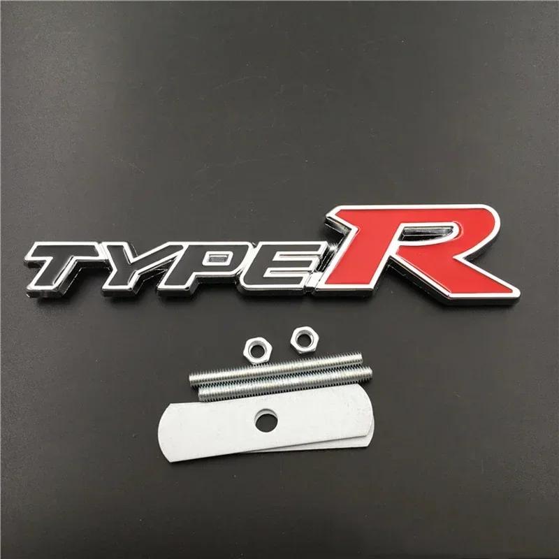 3D Metal Type R Logo Letter Car Front Grill Emblem Badge Decal Accessories For Honda Civic CRV HRV Accord Fit