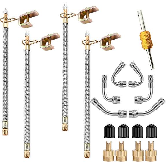 Valve Stem Extenders,4Pcs 7Inch/180mm Dual Flexible Stainless Steel Braided Valve Stem Extensions,6Pieces 45 90 135 Degree Brass Valve Adaptors for