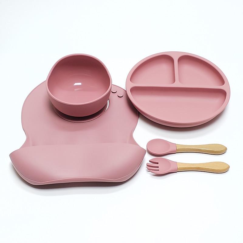5pcs Children's Silicone Dinner Board Collection Sturdy Suction Anti-Fall Children's Eating Training Bowl Fork Spoon Feeding Tableware