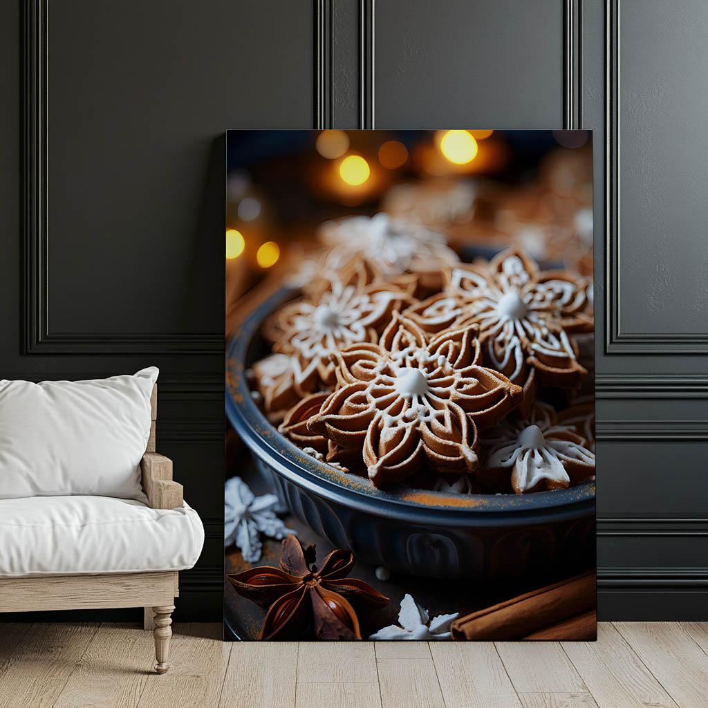 Christmas Crafts: Gingerbreads In the Style of Flowers Christmas Handicraft: Gingerbread Cookies In Floral Style, 50X70 Cm, Gold Aluminum Frame, Matte Paper