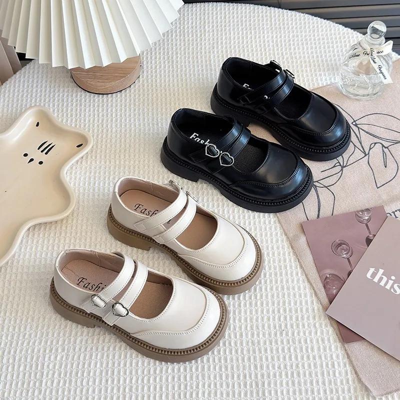 Girls Mary Janes Black Party Wedding Shoes Back To School Leather Shoes with Double Heart Buckle Classic Soft Fashion Princess