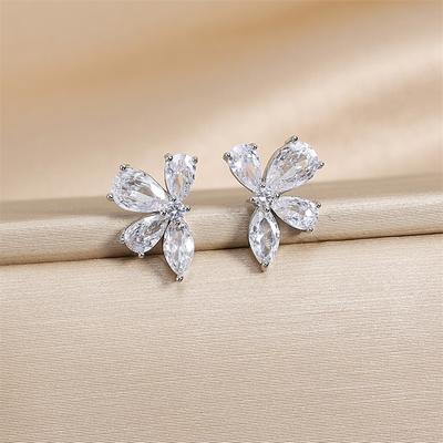 ZAKOL Exquisite AAA Zirconia Flower Stud Earrings Cute Water Drop Crystal Zirconia Party Wedding Ear Zircon