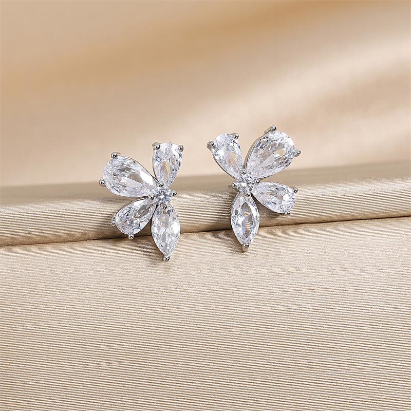 

ZAKOL Изысканные серьги-гвоздики с цветком из циркония AAA, Милые серьги-подвески с кристаллами циркония в виде капли воды, Вечерние свадебные серьги с цирконием белый