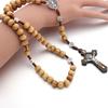 Handmade Wood Rosary Catholic Necklaces Men Cross Prayer Religious Jewelry Gift