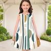 Girls Round Neck Sleeveless Geometric Printed A Line Flared Dress
