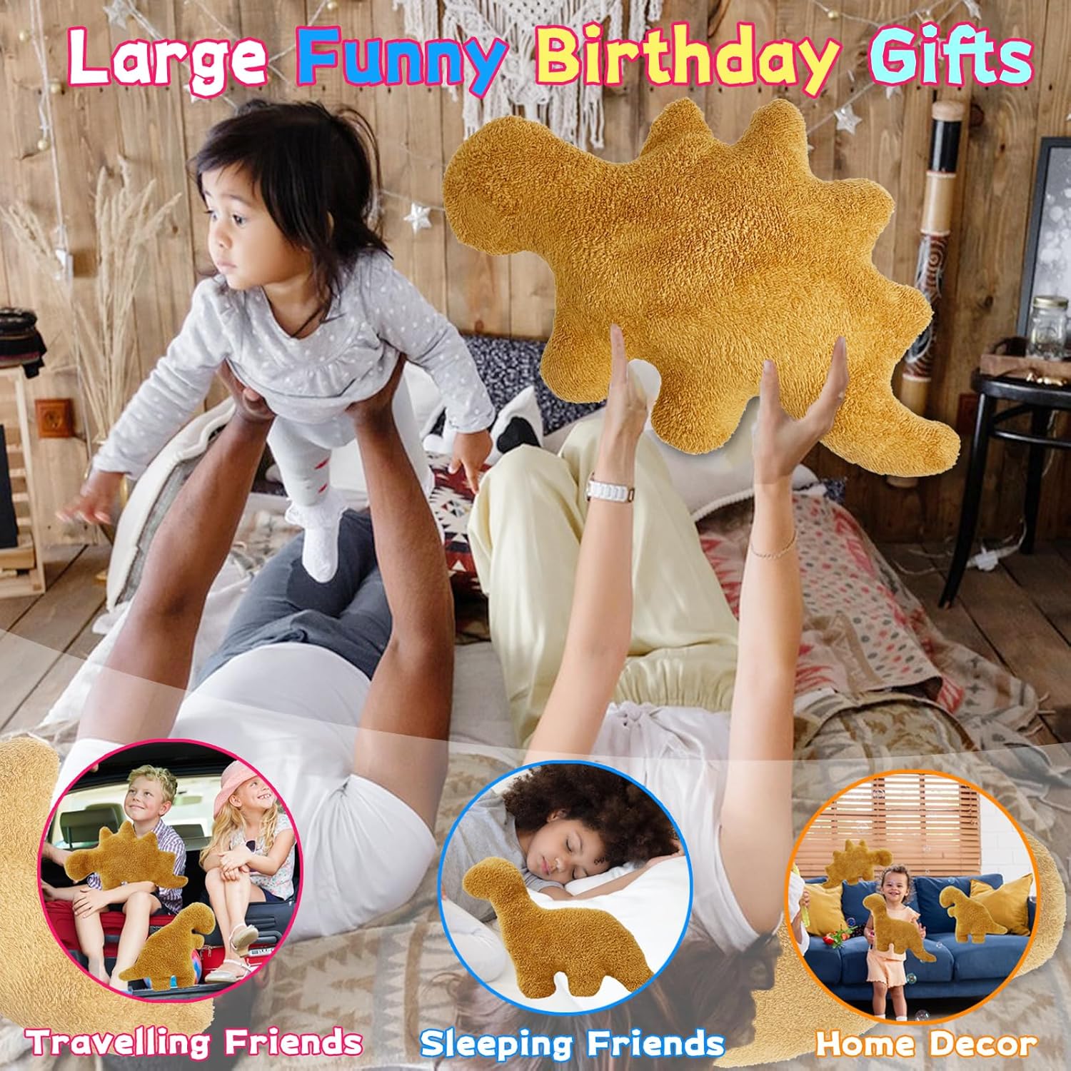 Dino Nugget Pillow, 24 inch Large Soft Dinosaur Nuggets Pillow for Birthday Gifts, Dinosaur Theme Party Decorations (Stegosaurus,Large)