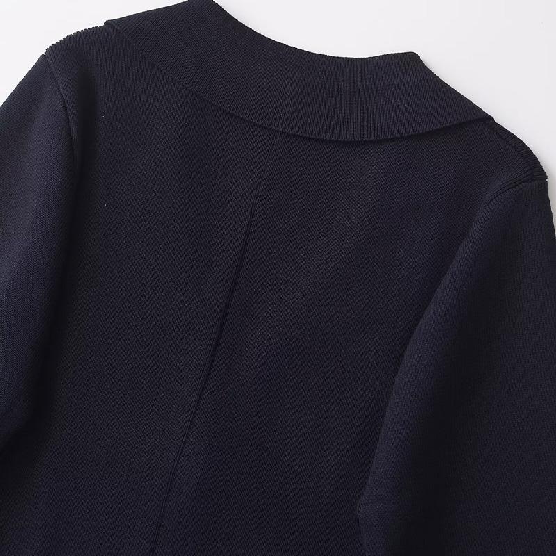 Women Fashion Black Single Breasted Knitted Sweater Vintage Lapel Neck Long Sleeves Female Chic Lady Tops Outfits