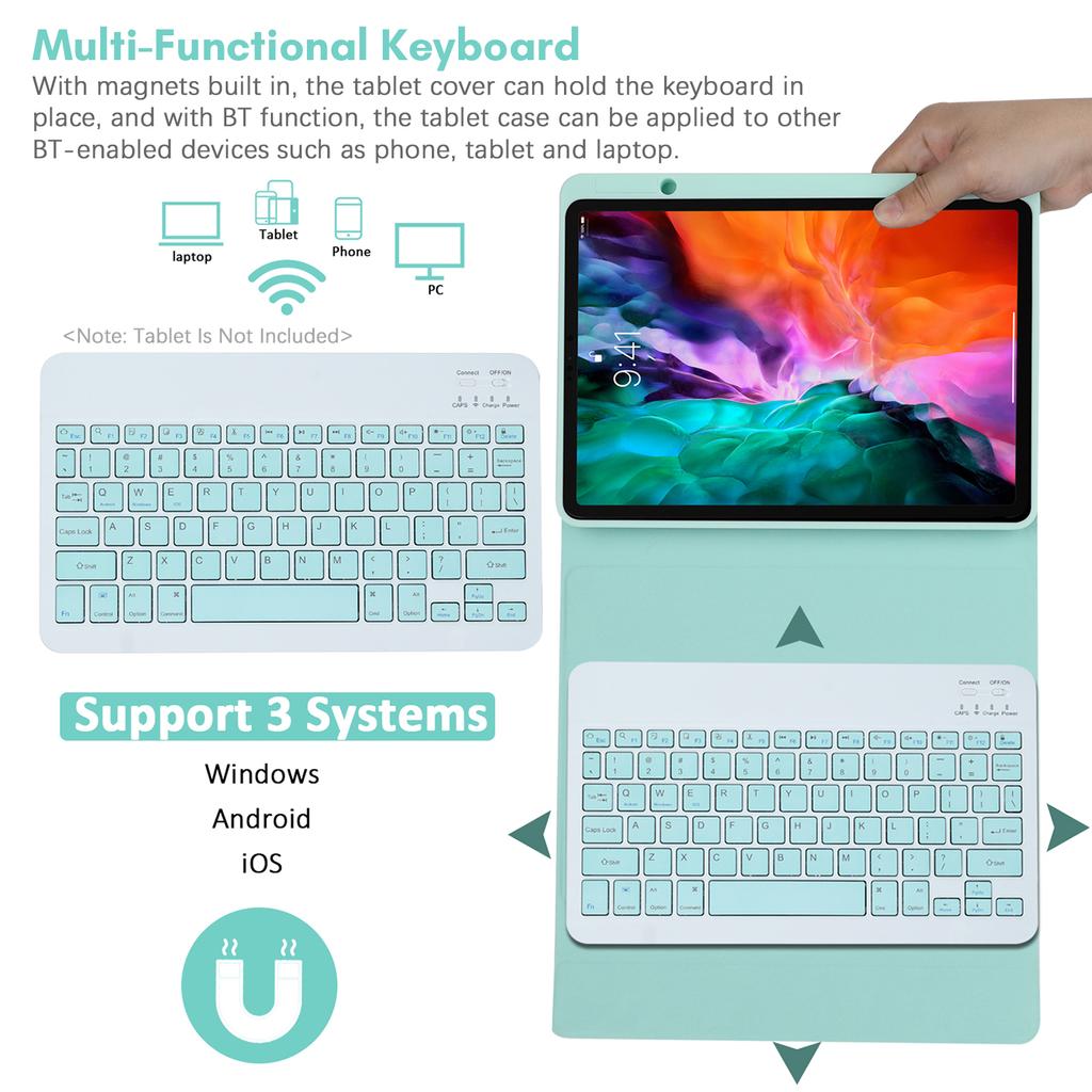 Kabellose BT-Tastatur, USB-Tastatur mit PU-Leder-Schutzhülle für Tablet, kompatibel mit iPad Air